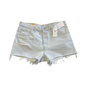 Levi's Women’s 501 Light Blue Distressed Button Fly Jean Shorts Size 31 Waist